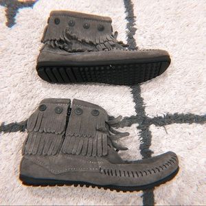 Minnetonka Double Fringe Side Zip Bootie